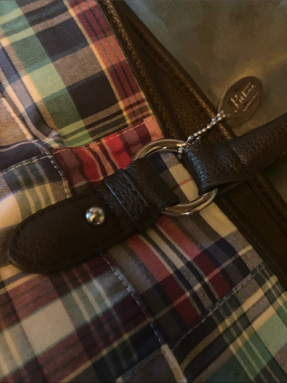 Madras Plaid & Brown Summer Leather Tote Bag - Picture 4 of 6